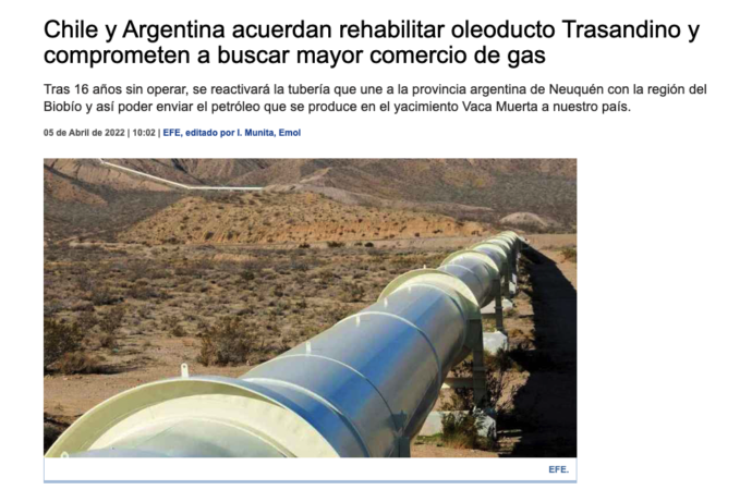 Chile y Argentina acuerdan rehabilitar oleoducto Trasandino y se comprometen a buscar mayor comercio de gas